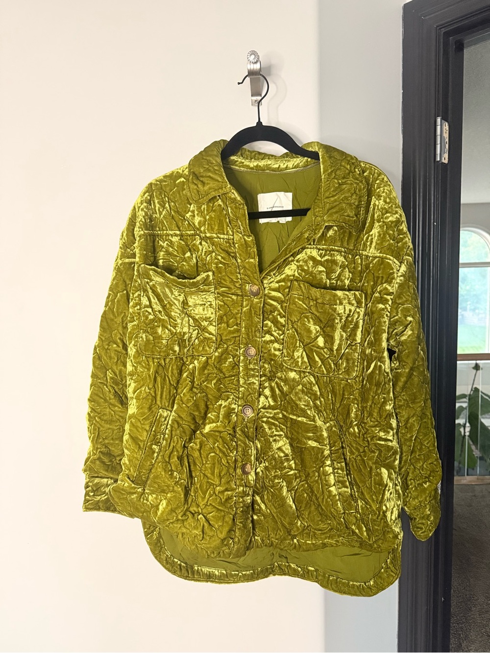 Anthropologie Olive Green Velvet Quilted Shacket - Women
